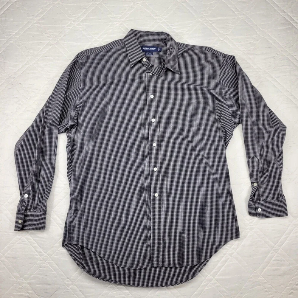 Ralph Lauren Polo Golf lofting 100% cotton black check long sleeve dress shirt L